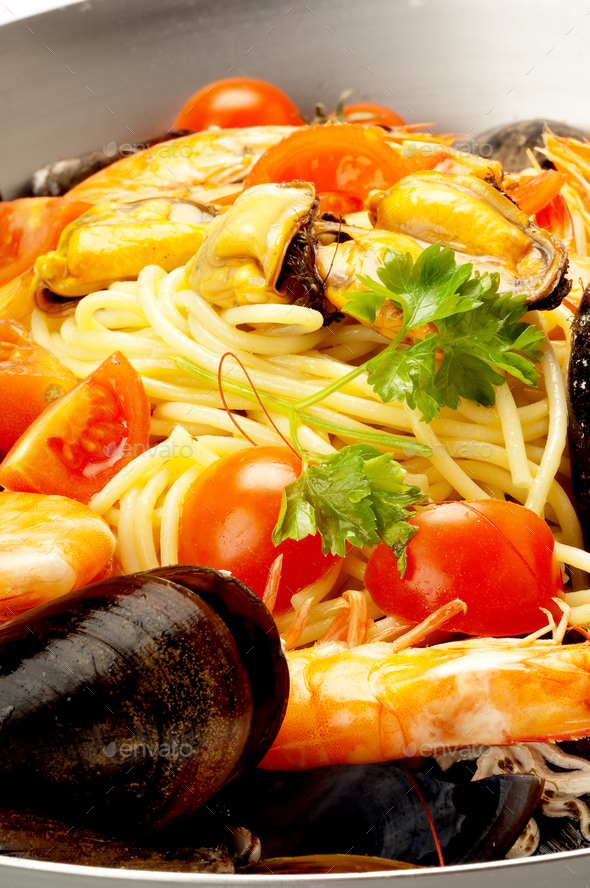spaghetti with mussel clam and shrimp Stock Photo by PhotoDune